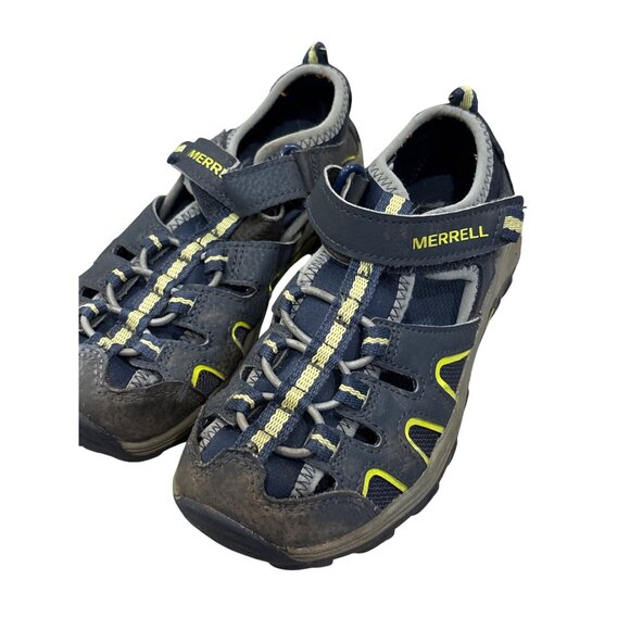 Merrell Kids Closed-Toe Sandals Size 1M Navy/Yellow Leather/Textile Upper - Picture 2 of 4